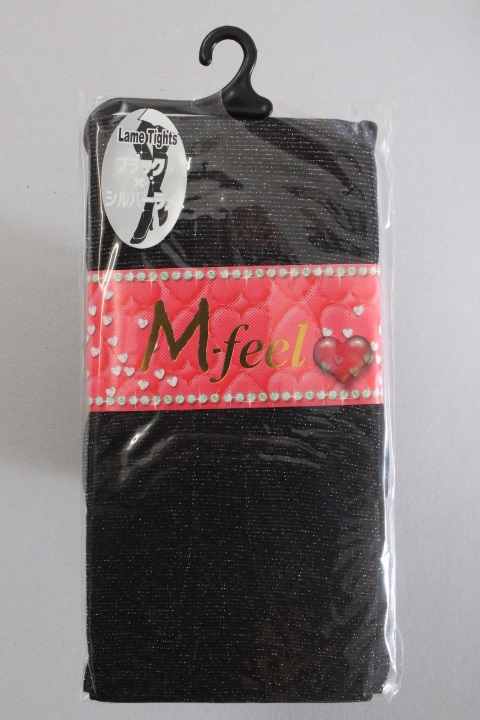 the処分！M-FEELレディース・シルバーラメ入りタイツ　ブラック【Ｍ～Ｌサイズ】