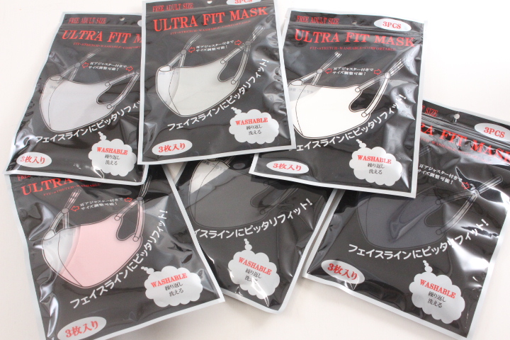 ラスト1セット！　3P（1パック３枚入り！） 耳アジャスターマスク　6色アソート　540パックセット