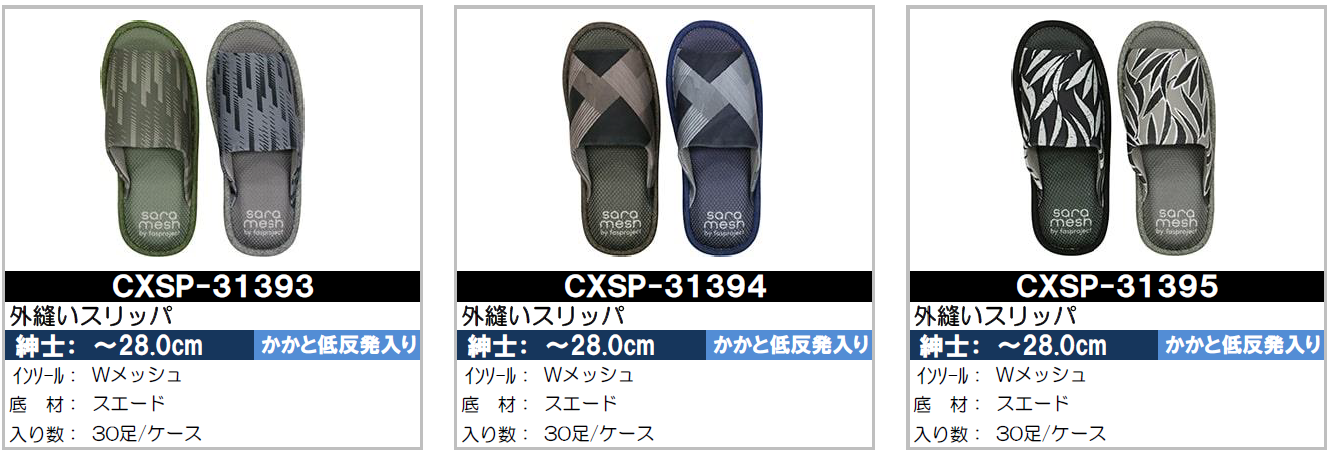 メンズ　低反発　外縫い　オリジナルプリントスリッパ　クールスタイル（メッシュ中）60個　CX SP- 31393　CX SP- 31394　CX SP- 31395