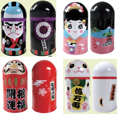 見た目がGOOD！人形型のアルミ缶JAPAN　缶　全4種　24個入り 2403-13・14・09・10