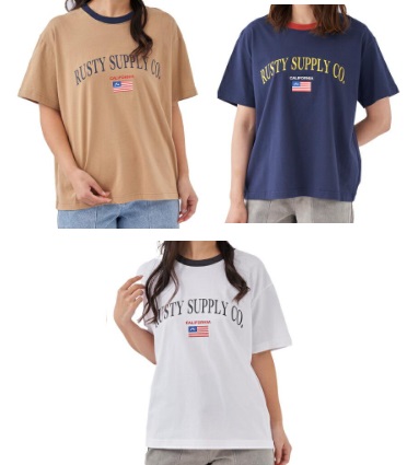 【RUSTY】ラスティ　レディス　半袖Tシャツ　 半袖 フロントロゴ オーバーサイズ アメカジ　全3色アソート　30枚入り 922532