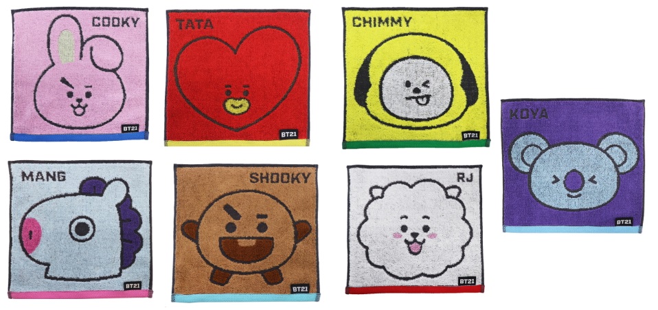 BT21 ダイカット_TATA ミニタオル　10枚入り 4992272747249・4992272747232・4992272747225・4992272747218・4992272747201・4992272747195・4992272747188