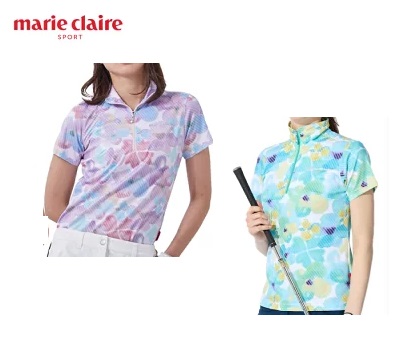 【marie claire】マリクレール　レディース　ハイネック半袖シャツ 花柄　全2色アソート　20枚入り 712603