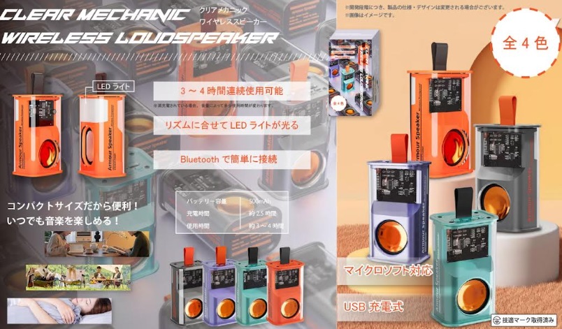 クリアメカニックワイヤレススピーカー　全4種アソート　72個入り YD-1754