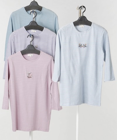 婦人　7分袖綿100ボーダーTシャツ　15枚入り 1003334181