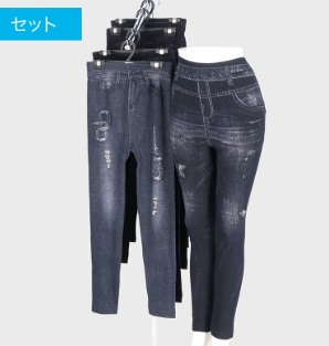 婦人　成型編みデニム柄のびのびレギンス　30本入り 260002