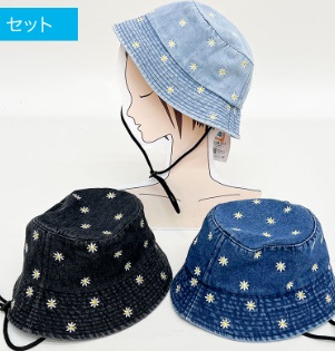 レディース　花刺繍デニムハット　12個入り 493742