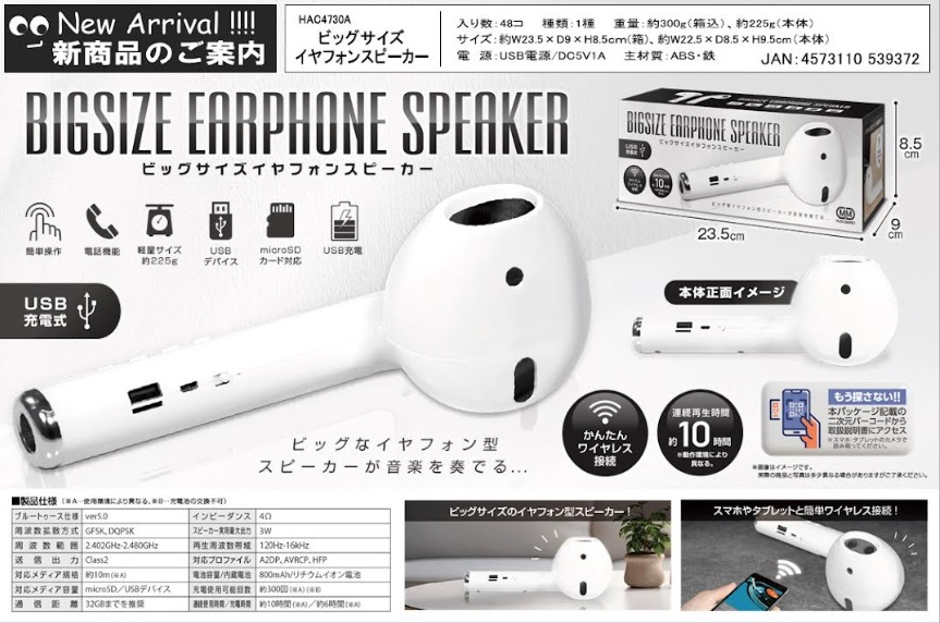 ビックサイズイヤホンスピーカー　　　48個入り HAC4730A