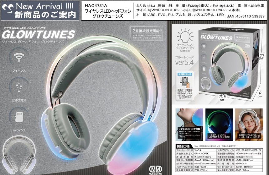 ワイヤレスＬＥＤヘッドフォングロウチューンズ　24個入り HAC4731A
