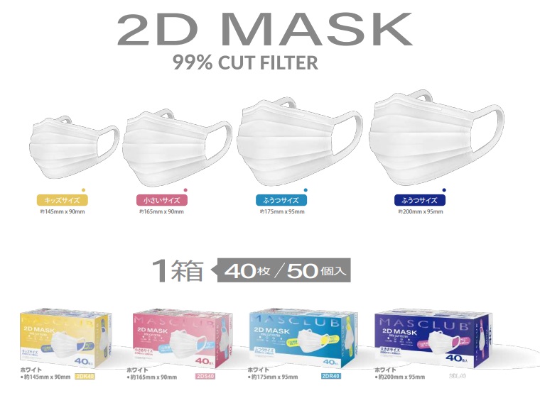 MASCLUB 　冷感　2Dマスク　40P　全4サイズ　50箱入り 2DK40