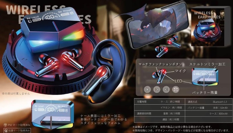 ワイヤレスイヤホン　ミラーブラック　72個入り YD-1789