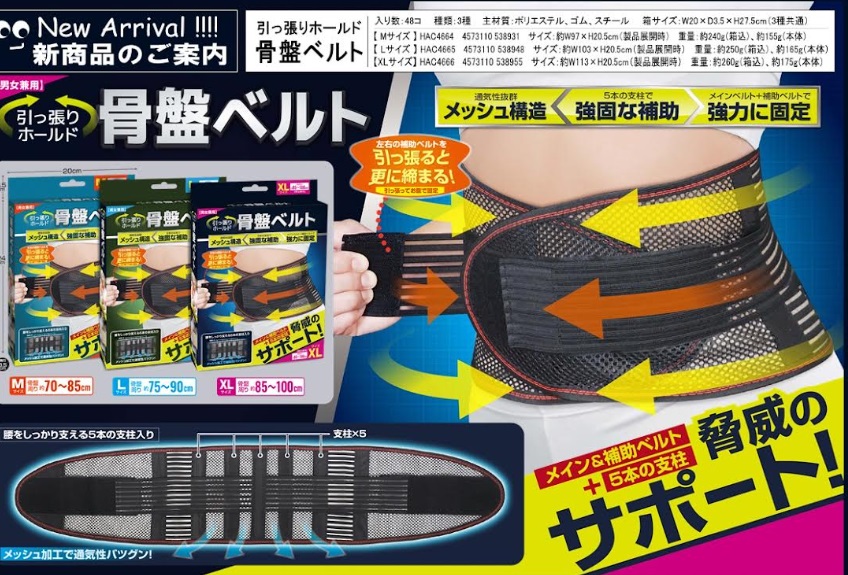 引っ張りホールド骨盤ベルト　M～XL　48個入り　 HAC4664・4665・4666