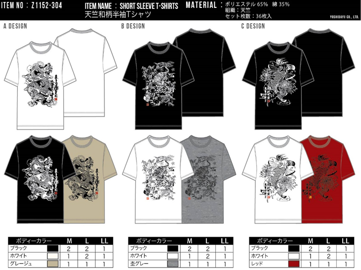 メンズ　天竺和柄半袖Tシャツ　36枚セット　Z1152-304
