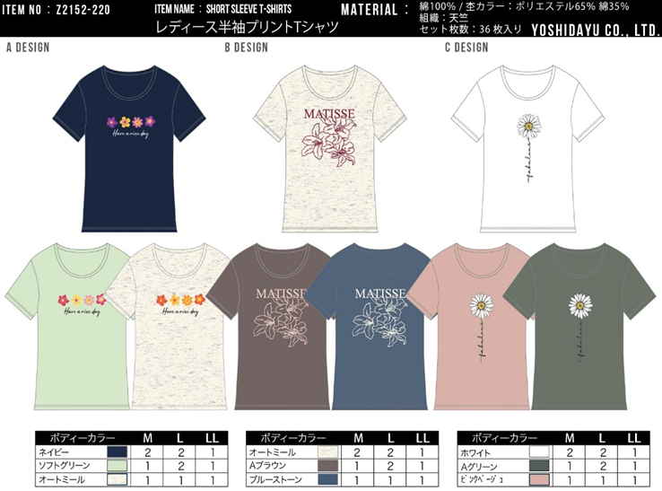 レディース半袖プリントTシャツ　Z2152-220　36枚セット