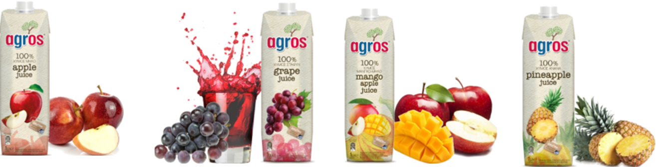 agros　果汁100%アップルジュース★グレープジュース★マンゴー＆アップルジュース★パイナップルジュース1000ml★4種アソート　240個セット　5202908101000　5202908000549　520908000556　5202908100003