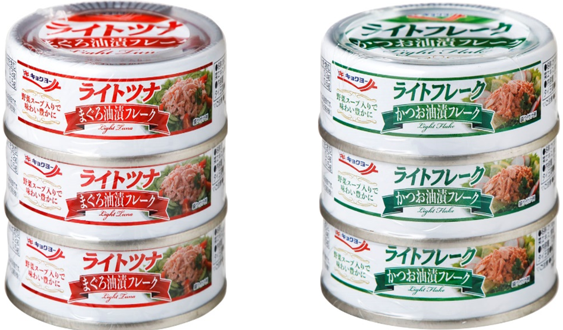 極洋　ライトツナまぐろ油漬フレークEO　3缶　200個　4972195076077	/　ライトフレークかつお油漬フレークEO　3缶　200個　4972195076114