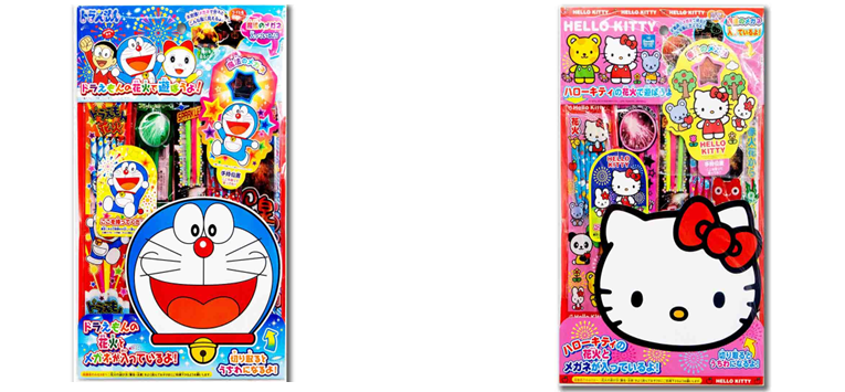 キャラクター花火　ドラえもん花火セット・ハローキティ花火セット　2種アソート240個セット　4901123047490　4901123047506