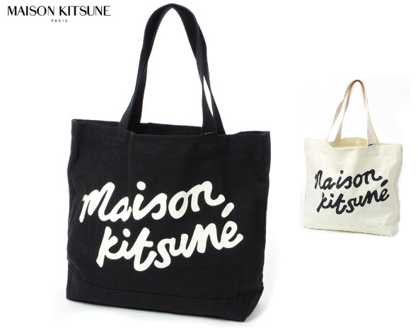 Maison Kitsuné 　メゾンキツネ　HANDWRITING TOTE ハンドライティングトート キャンバス　1個から購入可能！ OW05124WW9042