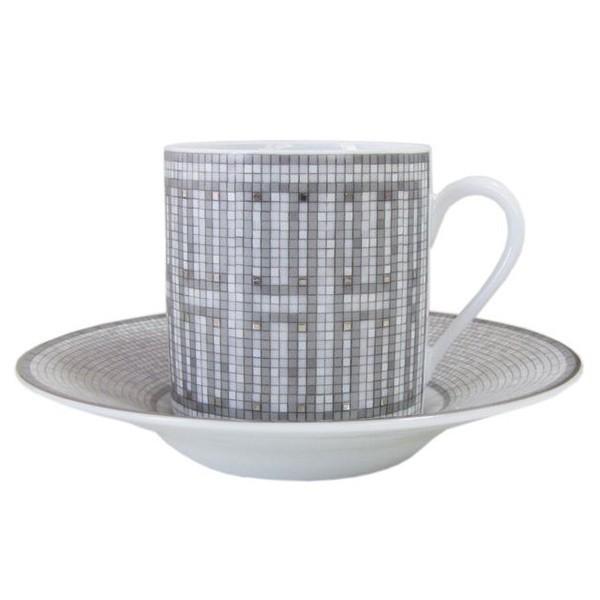 HERMES　エルメス　モザイク ヴァンキャトル プラチナコーヒーカップ＆ソーサー　　1箱2点　1箱から購入可能！ 035017P