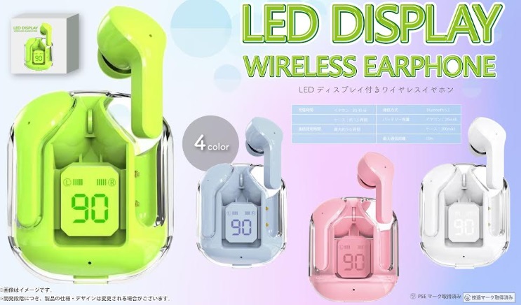 LED ディスプレイワイヤレスイヤホン　全4種アソート　96個入り YD-1814