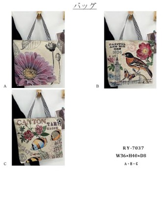 トートバッグ　花　鳥　熱帯魚　全3種アソート　30個入り RY-7037