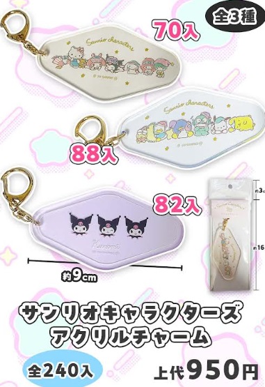 サンリオキャラクターズ　アクリルチャームキーホルダー　全3種アソート　240個入り