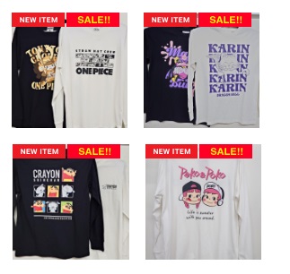 紳士　ワンピース/ドラゴンボール/しんちゃん/ペコちゃん　綿100　天竺長袖Tシャツ　16～18枚入り 1003546221・1003546051・1003546041・1003546031