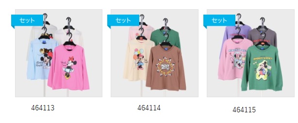 キッズ　　ミッキー＆ミニー　長袖　Ｔシャツ/トレーナー　全2柄アソート　12枚入り 464113・464114・464115