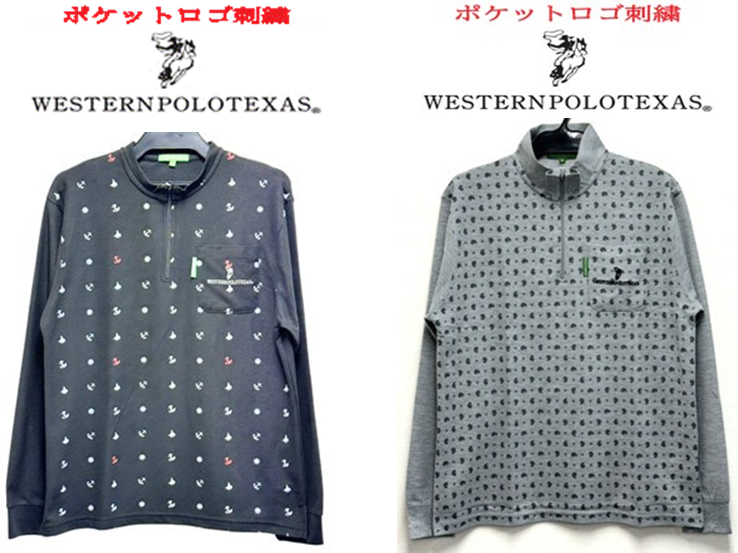 WESTERNPOLOTEXAS　大寸鹿の子長袖ZIPTシャツ　前身頃プリント・ポケットロゴ刺繍　12枚　WPT6123K　/　12枚　WPT6124K