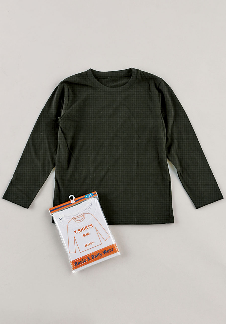 子供パッケージ入り無地長袖Tシャツ　110cm　10個　1002387171　/　120cm　10個　1002387181　/　130cm　10個　1002387191　/　140cm　10個　1002387201　/　150cm　10個　1002387211　/　160cm　10個　1002387221