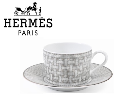 【HERMES】エルメス　Tea cup and saucer 1箱2点　モザイク ヴァンキャトル プラチ　1箱入り 035016P