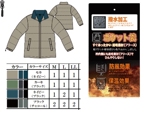 マイクロポリエステル中綿ダウンタイプジャケット（衿裏フリース）　全4色アソート　16枚入り GMW-44725