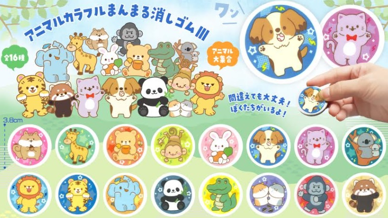 アニマルカラフルまんまる消しゴムⅢ　全16種アソート　1152個入り 5339