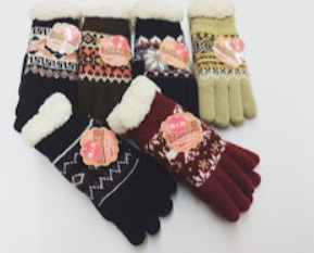 婦人　アクリル5指編手ボア付手袋　30双入り 100367551