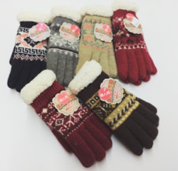 婦人　毛混　5指/ミトン　編手ボア付手袋　30双入り 1003667571・1003667581