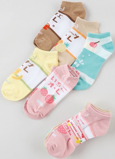 女児/男児　スニーカーソックス　5P　ドリンク/柄アソート　48個入り 1003489751・1003489721