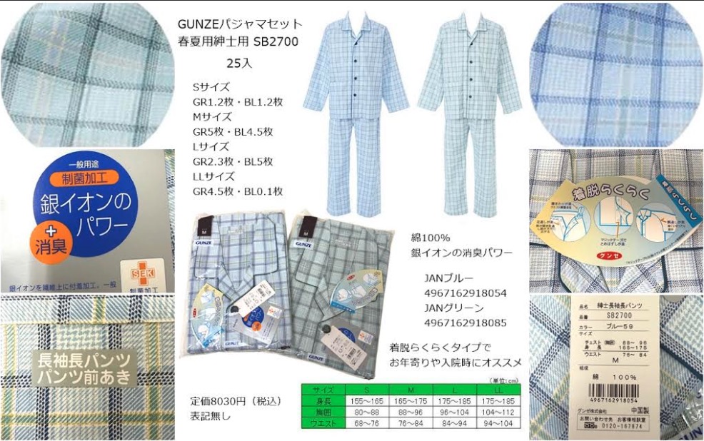 GUNZE　パジャマセット　春夏紳士用　25セット  SB2700