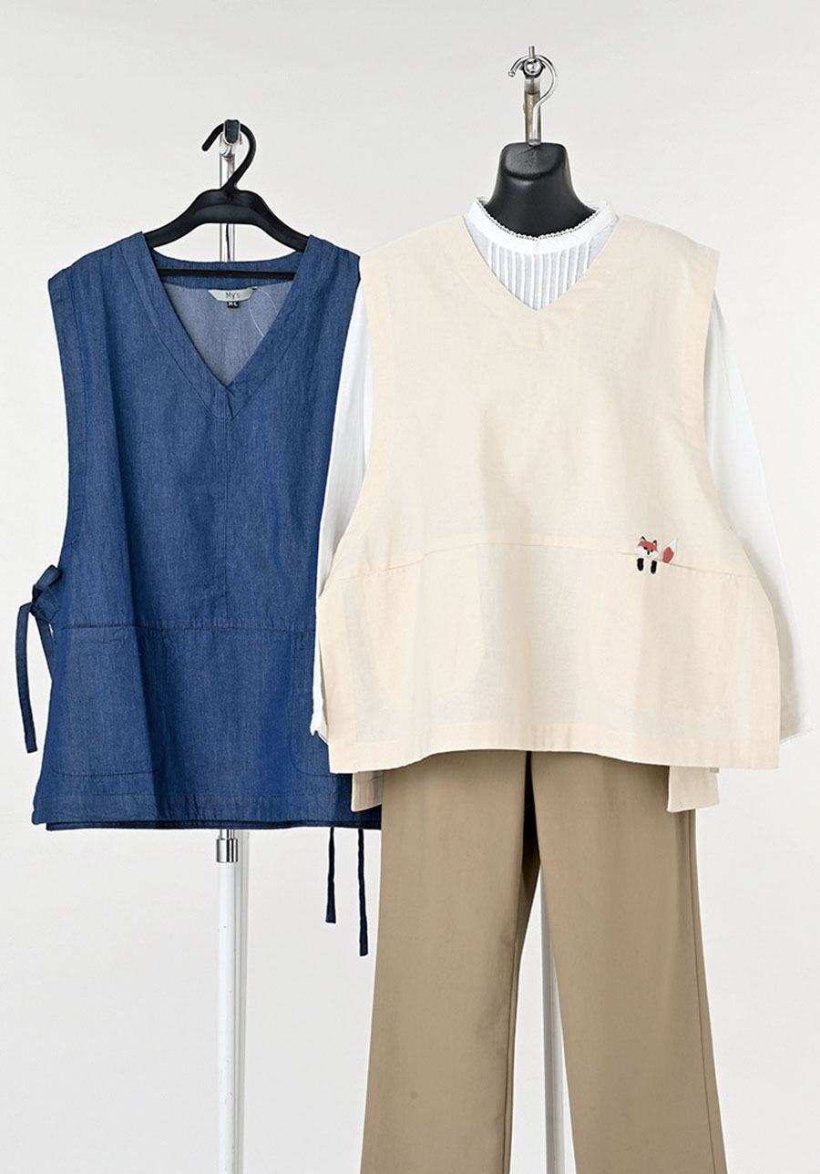 おしゃれ麻混＆デニム　チョッキ　２種　１０枚入り  1003843191・1003843201