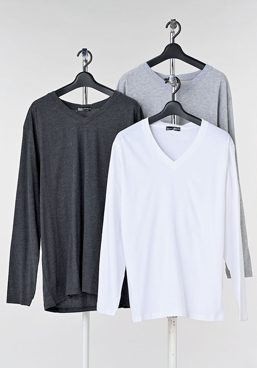 綿100％　無地VネックロングTシャツ　35枚入り  1003837751