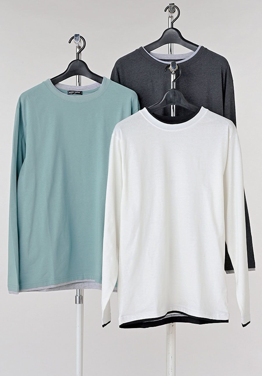 綿100％　フェイクレイヤードロングTシャツ　35枚入り  1003837731