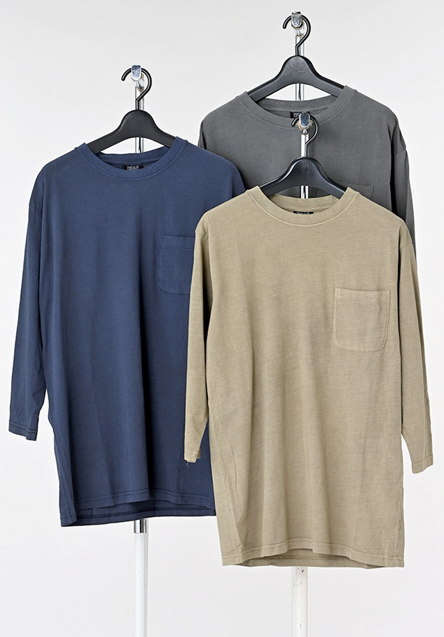 綿100％　ピグメント加工胸ポケット付き七分Tシャツ　16枚入り  1003837771