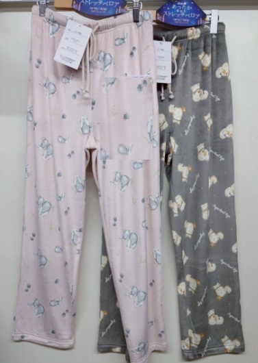 【残りわずか】婦人　ストレッチベロア　プリント/無地　ルームパンツ　　8枚入 1003455642・1003455326