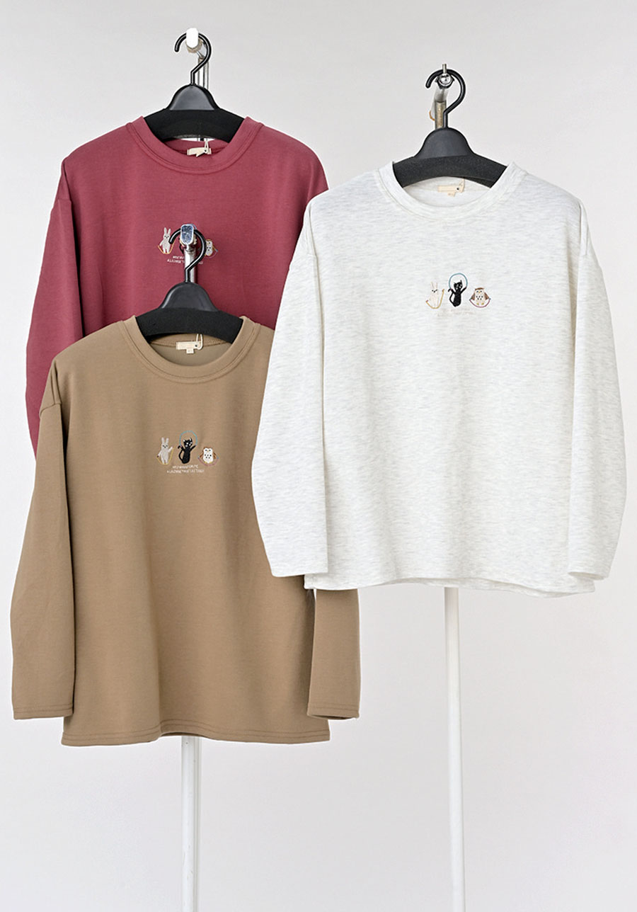 婦人　長袖　Wフェイスともにゃん刺繍PO　6枚入  1003829141