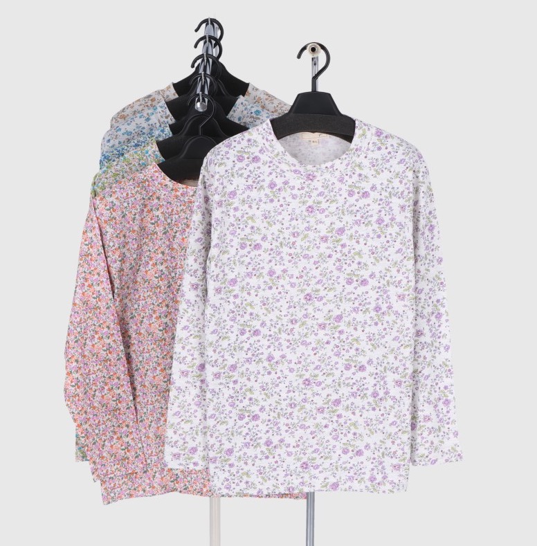 婦人長袖総柄プリントTシャツ　2サイズセット　12枚入り  753505・753506