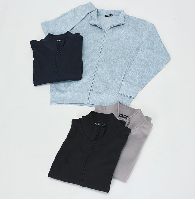 メンズ　裏起毛無地スタンドフルジップトレーナー　18枚入り  211643