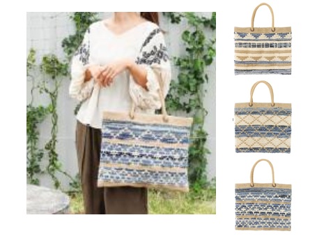 トートバッグ デニムジュート　 全3種アソート　30個入 14223550455・14223550456・14223550457