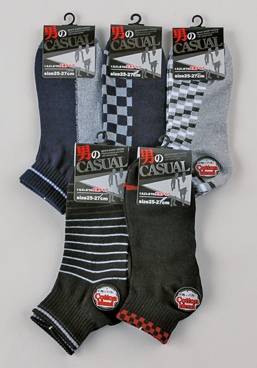 紳士　綿混　丈長柄スニーカーソックス　１P×100入  1002000081