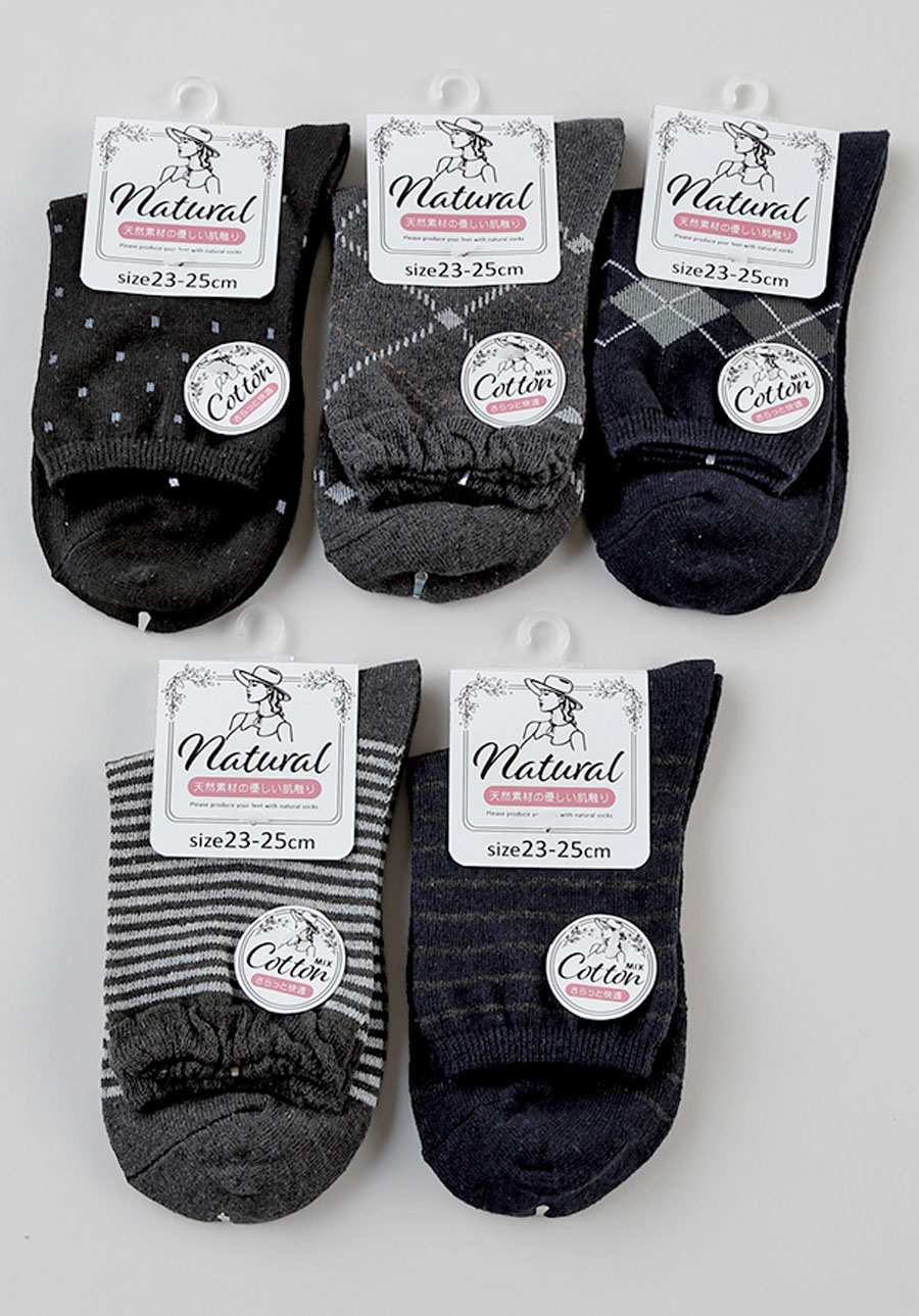 婦人　綿混　モノトーン柄クルー１P×100セット入り  1003655171