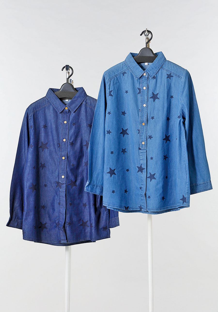 婦人　デニム長袖シャツ　4枚入　2種