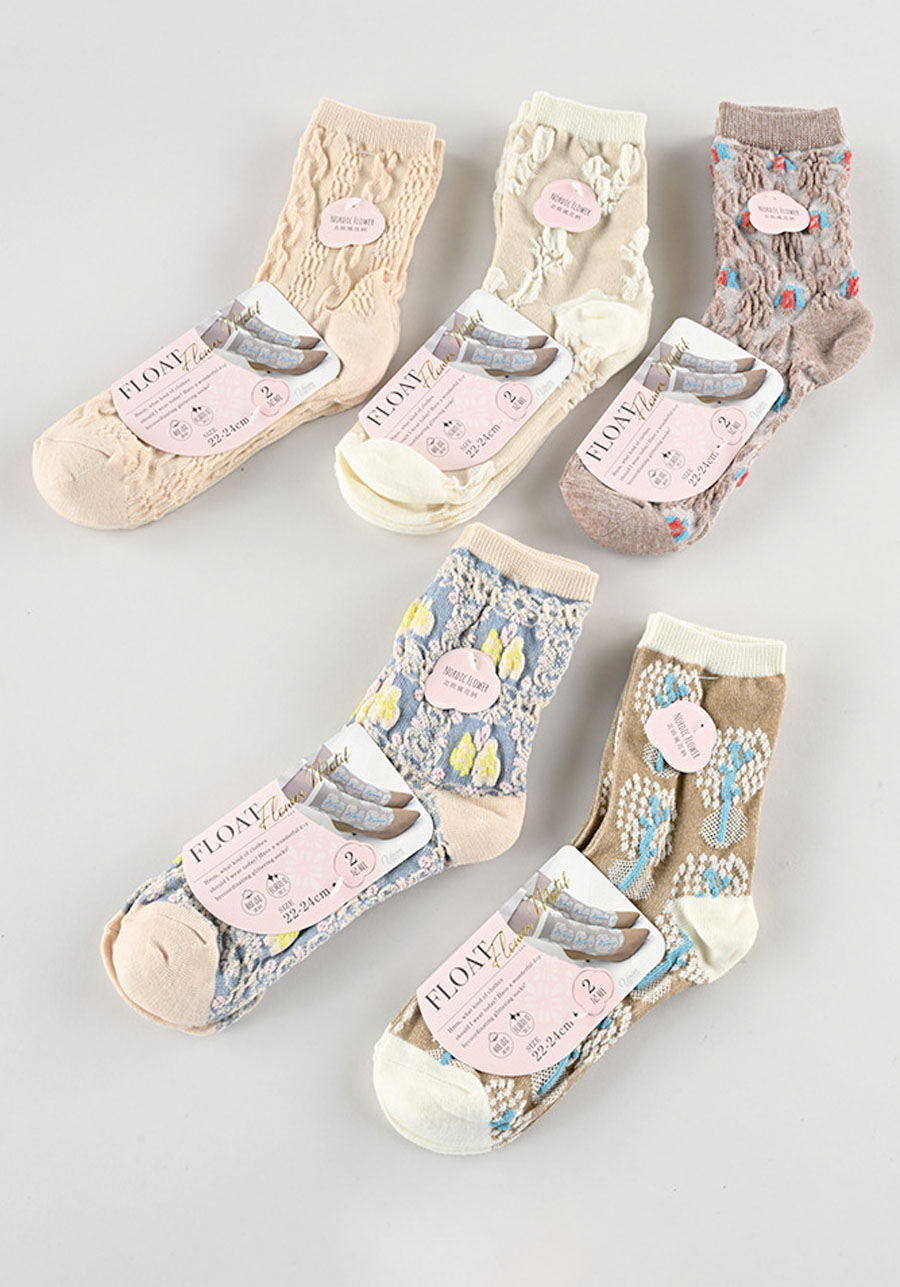 婦人綿混　北欧花柄フロートクルー　2P×50セット  1003406231